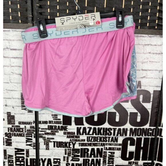 Spyder L 2 Pk Logo Pink-Gray Cracked Print Drawstring Sleep Shorts - Picture 2 of 7